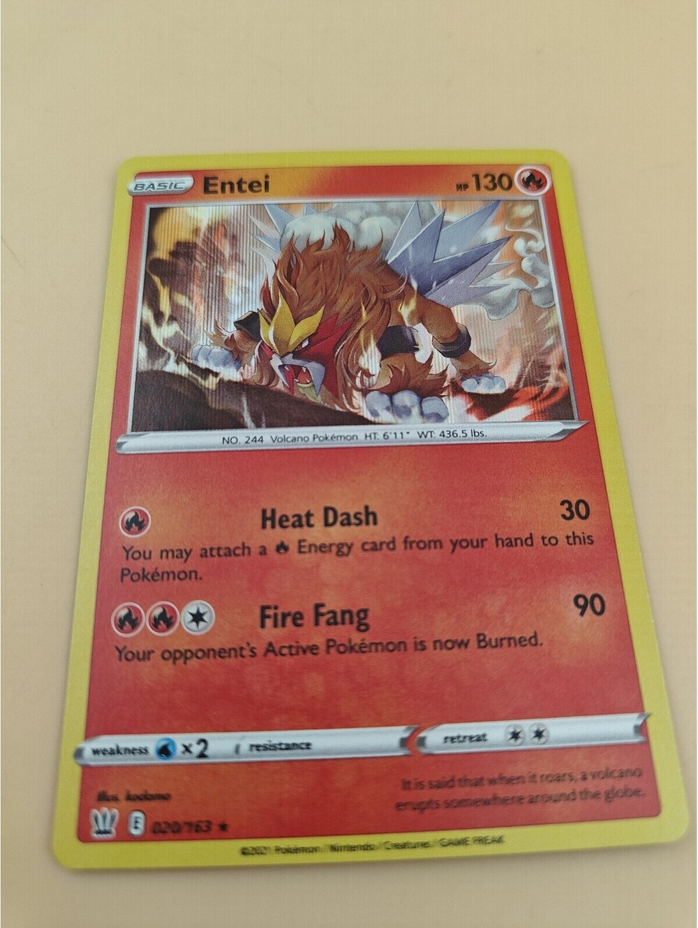 Pokemon Entei 20/163 Holo Rare Sword Shield 2021 TCG Card NM